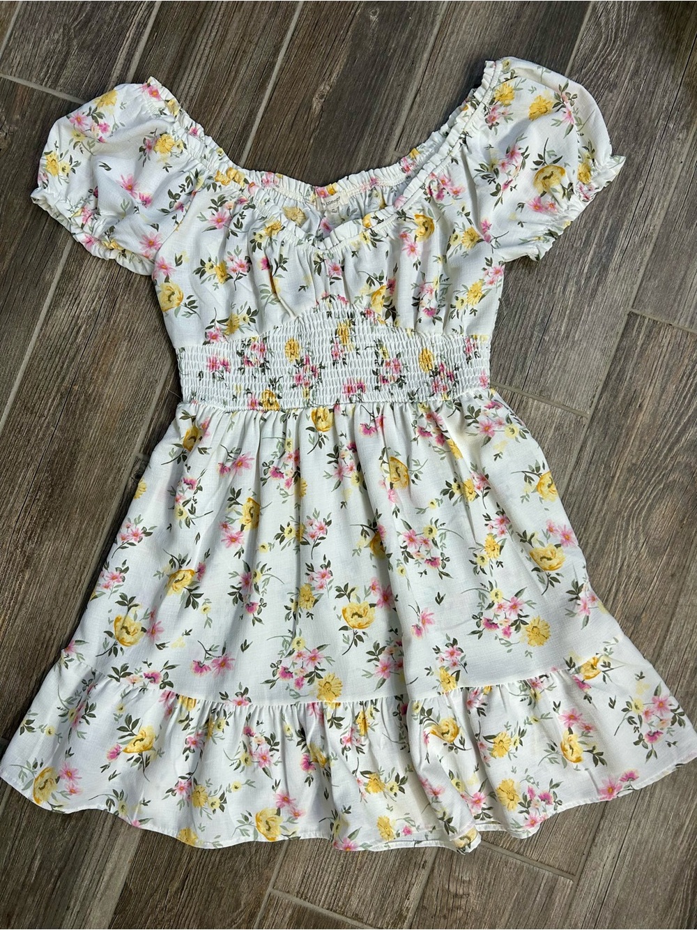 Cottagecore Floral Smocked Mini Dress - Puff Sleeve - Juniors M